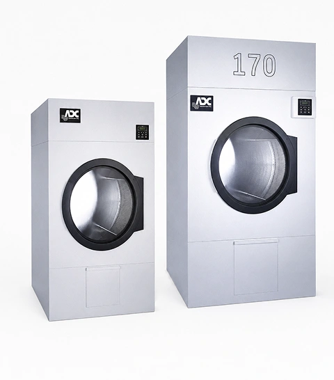 ADC AD-50V 23 Kg capacity industrial on-premise dryer, front view with large door opening