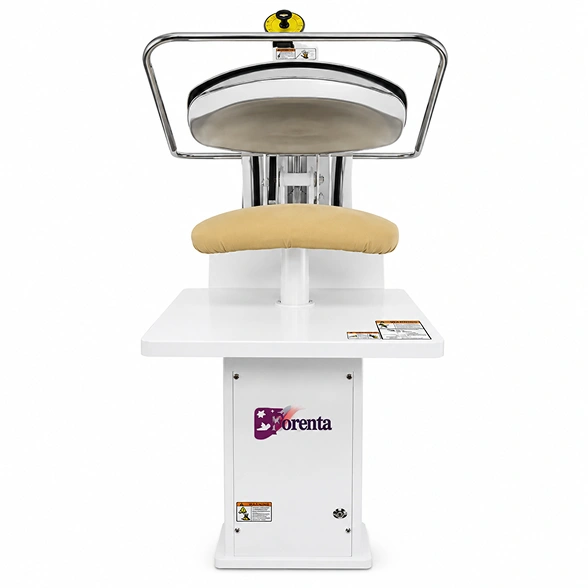 Forenta 32VSB/VST bantam body press showing buck dimensions, bar activation, and steam supply connections
