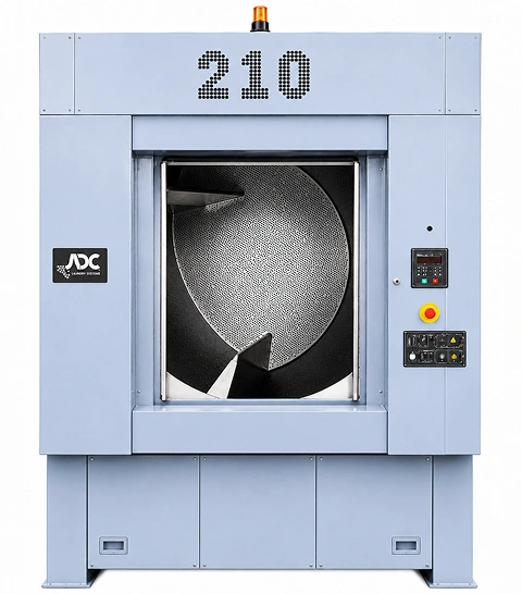 ADC AD-210 90 Kg capacity industrial dryer with stainless steel basket and computer control panel, front view