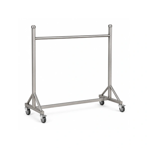 Supershine 38x38mm SS 304 hanger trolley L1200 x W450 x H1250mm with heavy clamp castors and dual brake wheels