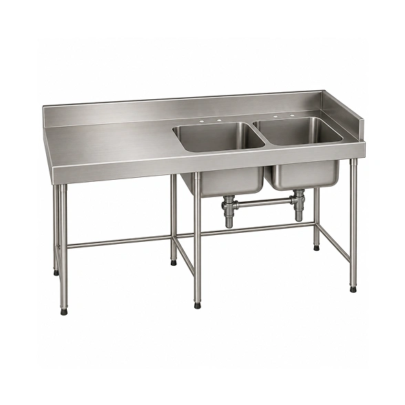 Supershine 14 SWG SS 304 double sink unit with rear and side splash guards and 40mm drain valve