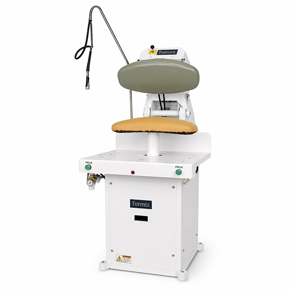 Forenta 191SUMHC utility press showing mushroom buck, two-hand safety controls, variable head pressure system, and water spray