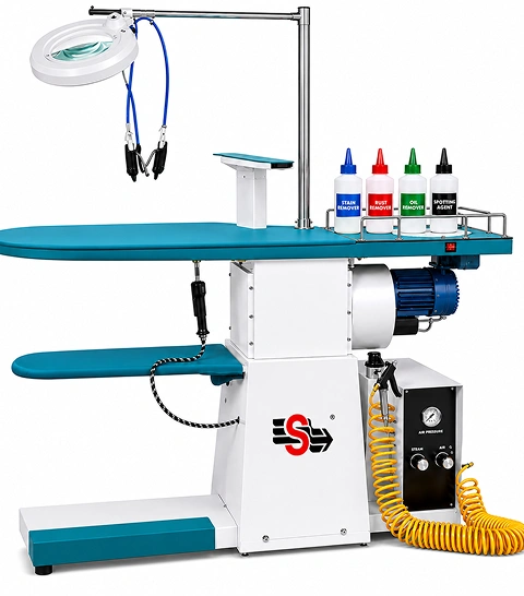 Supershine SSB spotting board front view with spray gun and chemical holders