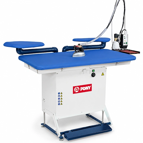 Pony Classic-R professional ironing table with pedal-operated vacuum and height adjustment