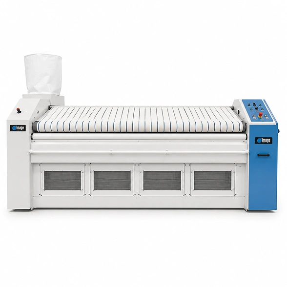 Image Amfeed-S feeder showing suction belt system, inlet rollers, multilane feeding configuration, and dust collection bag unit