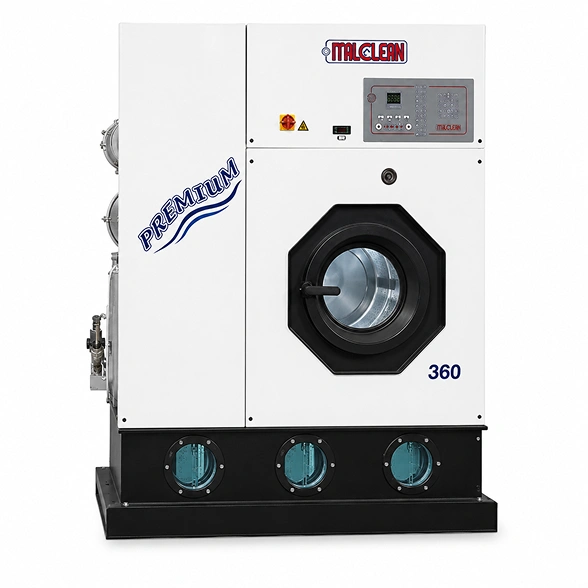Italclean Premium 400 PERC dry cleaning machine showing full taller cabinet, three-tank base, and digital control panel