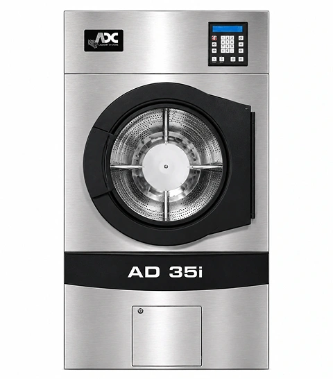 ADC AD-35i 16 Kg capacity industrial OPL dryer with stainless steel front and IMC control panel, compact front-load design