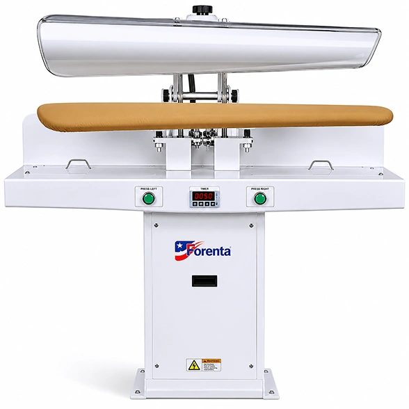 Forenta 4224 VLB/VLT two-button press showing wide double legger buck dimensions and dual activation safety buttons