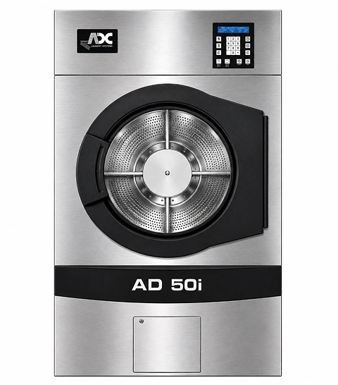 ADC AD-50i 22 Kg capacity industrial OPL dryer with stainless steel front and IMC control panel, front-load mid-capacity design