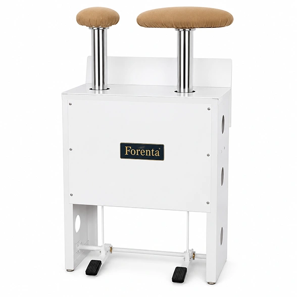 Forenta 25PS double puffer showing two buck stations, vacuum connections, and foot pedal controls