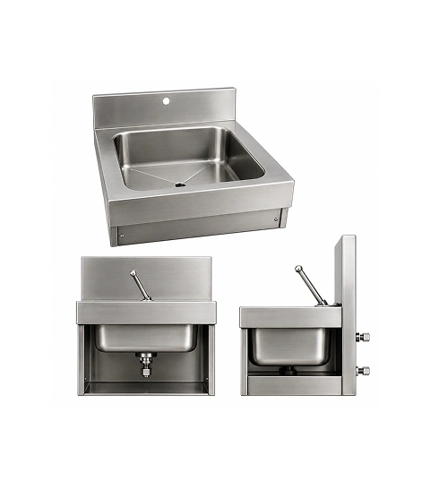 Supershine knee operated hand wash sink in SS 304 with 200mm splash guards for industrial laundry use