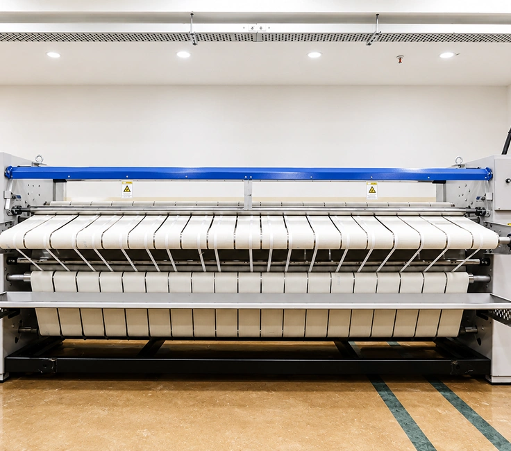 Supershine multi roller flatwork ironer front view installed at Damodar Dham Nathdwara Rajasthan